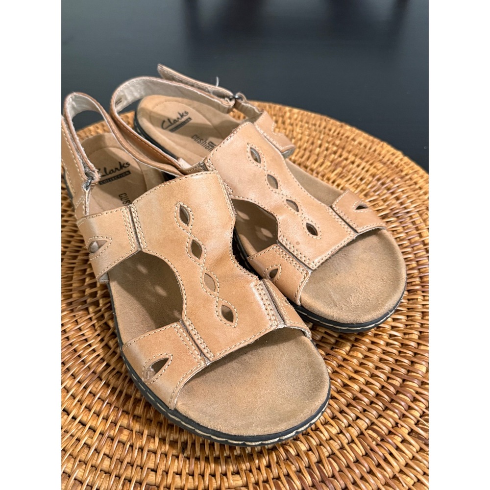Clarks Collection Tan Leather Cushion Soft Slingback Sandals Womens 8.5 M